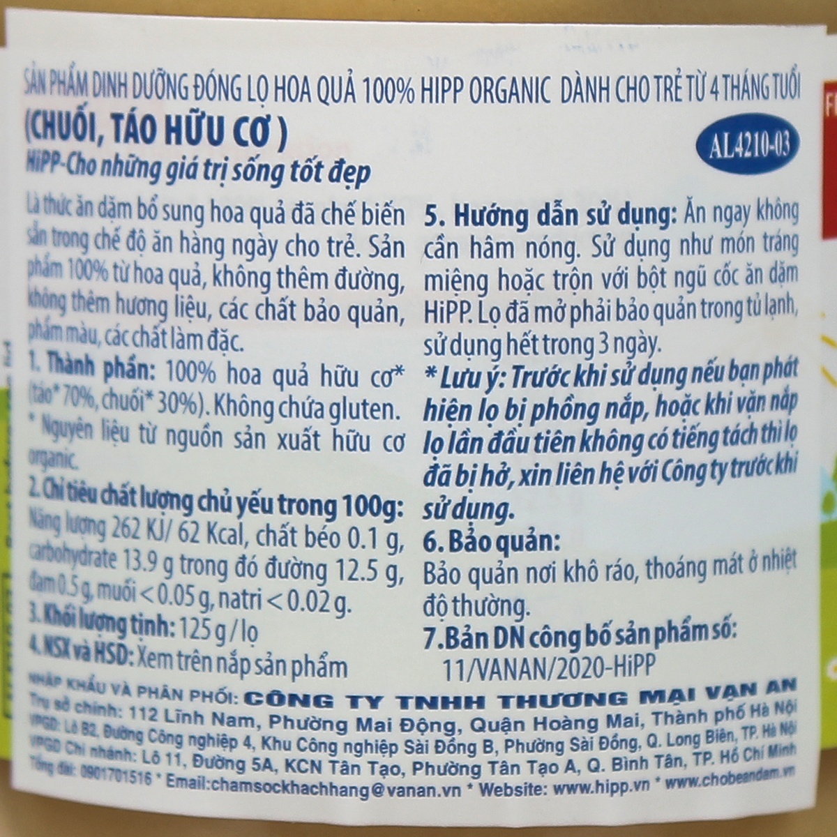 Dinh dưỡng đóng lọ HiPP chuối táo 4210 (125g) - góc nghiêng