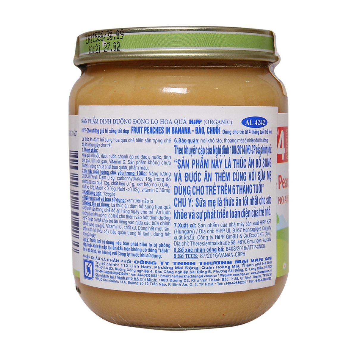 Dinh dưỡng đóng lọ Hipp Đào Chuối 4242 (125g) - mặt phải