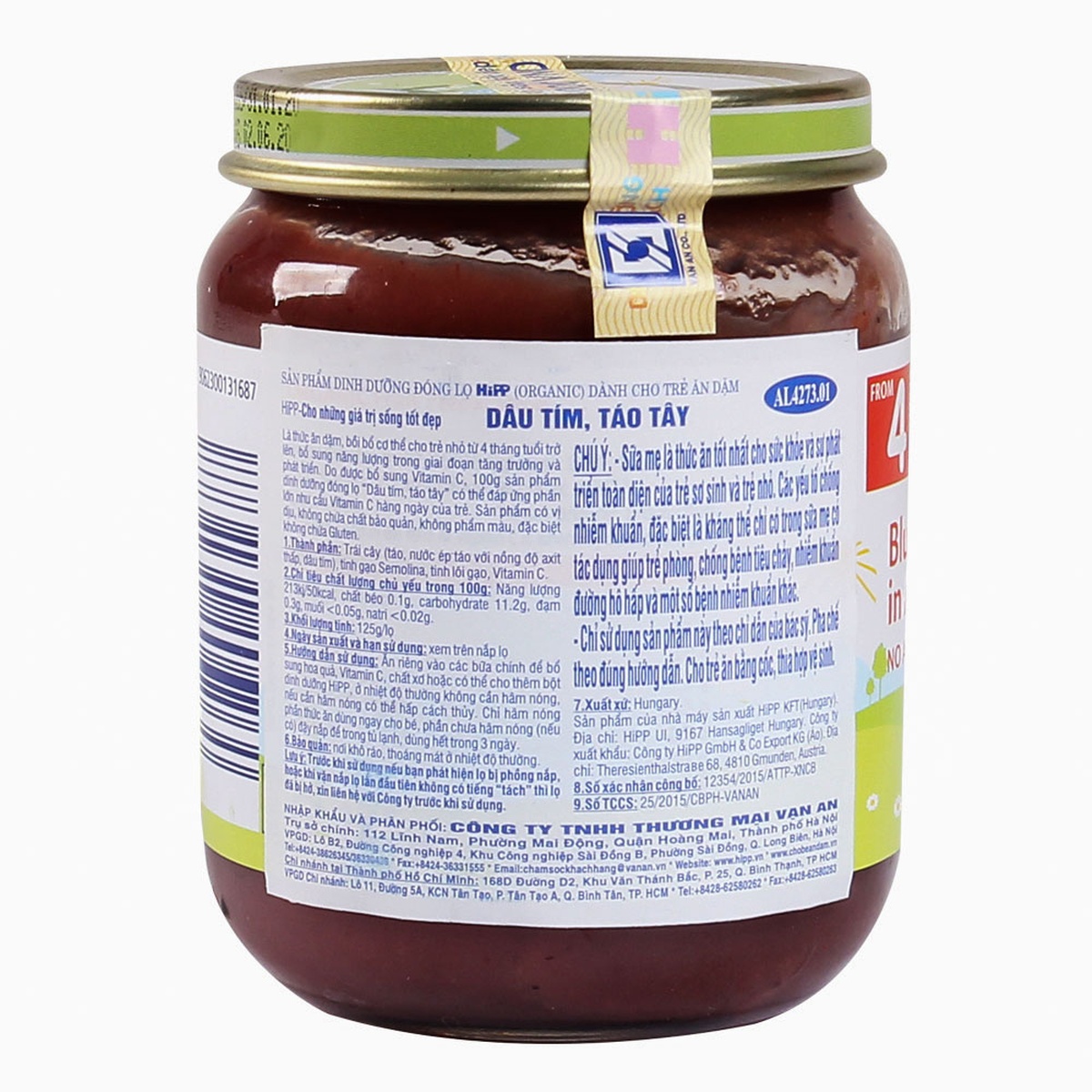 Dinh dưỡng đóng lọ Hipp Dâu tím, Táo tây 4273 (125g) - mặt sau