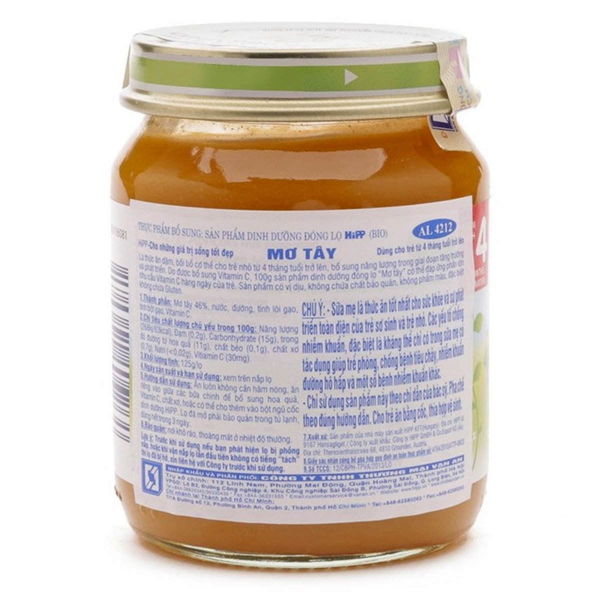 Dinh dưỡng đóng lọ HiPP vị mơ tây (125g) - mặt phải
