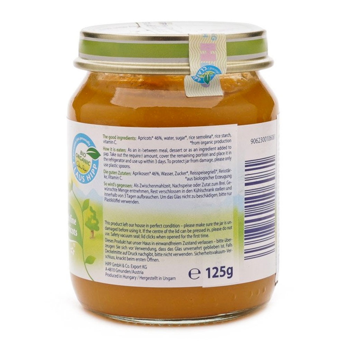 Dinh dưỡng đóng lọ HiPP vị mơ tây (125g) - mặt sau