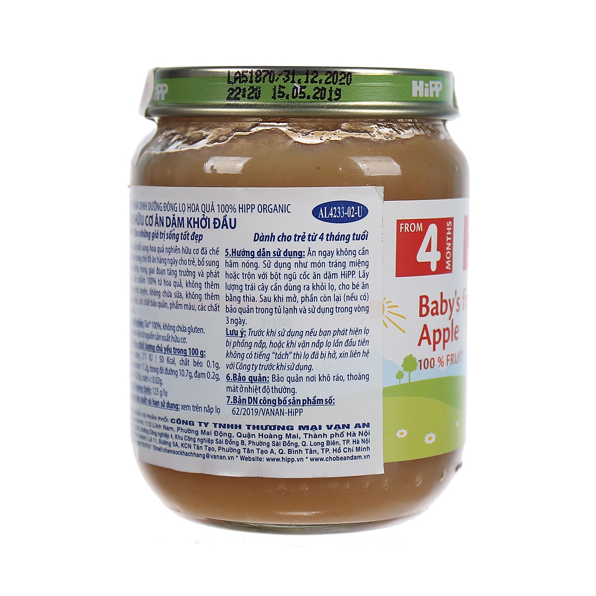 Dinh dưỡng đóng lọ HiPP táo ăn dặm khởi đầu 4233 (125g) - mặt trái