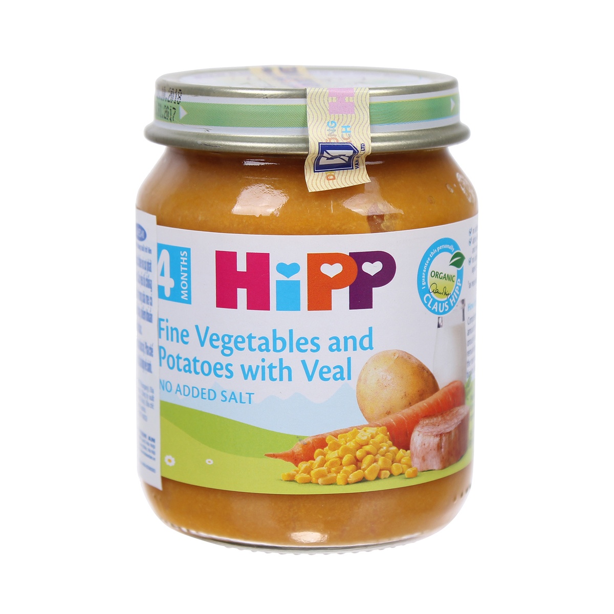 Dinh dưỡng đóng lọ Hipp Thịt bê, khoai tây, rau tổng hợp 6152 (125g) - mặt trái