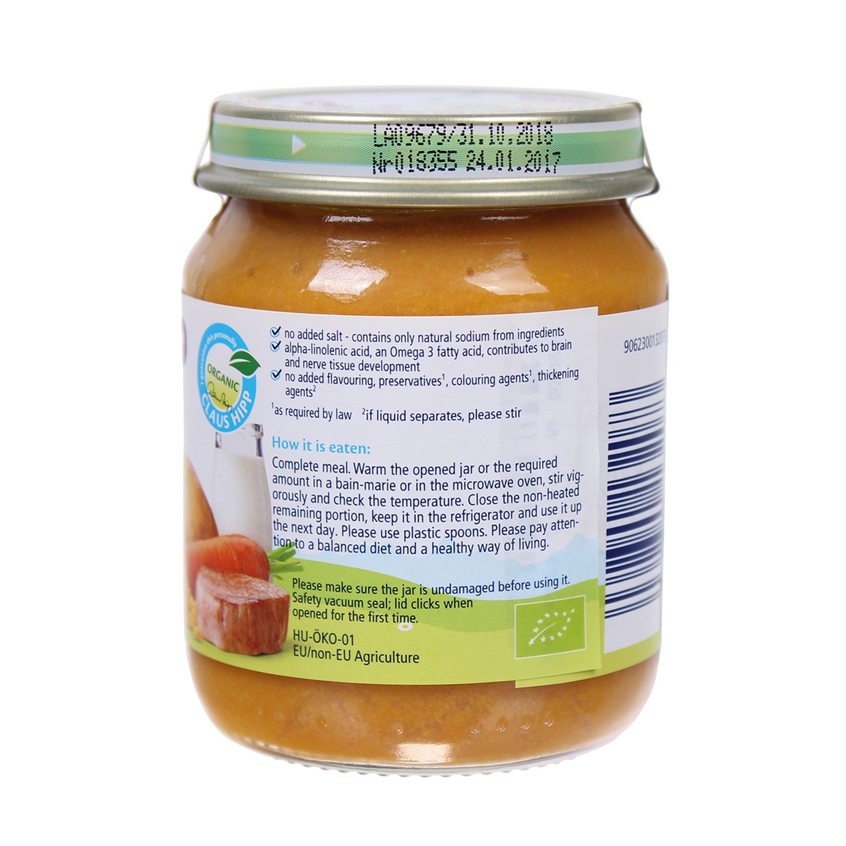 Dinh dưỡng đóng lọ Hipp Thịt bê, khoai tây, rau tổng hợp 6152 (125g) - mặt sau