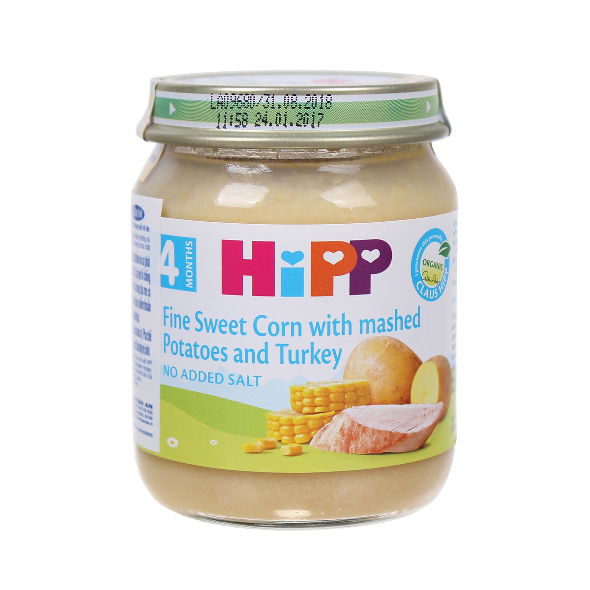 Dinh dưỡng đóng lọ HiPP vị bắp, khoai tây và gà tây 6203 - mặt trái