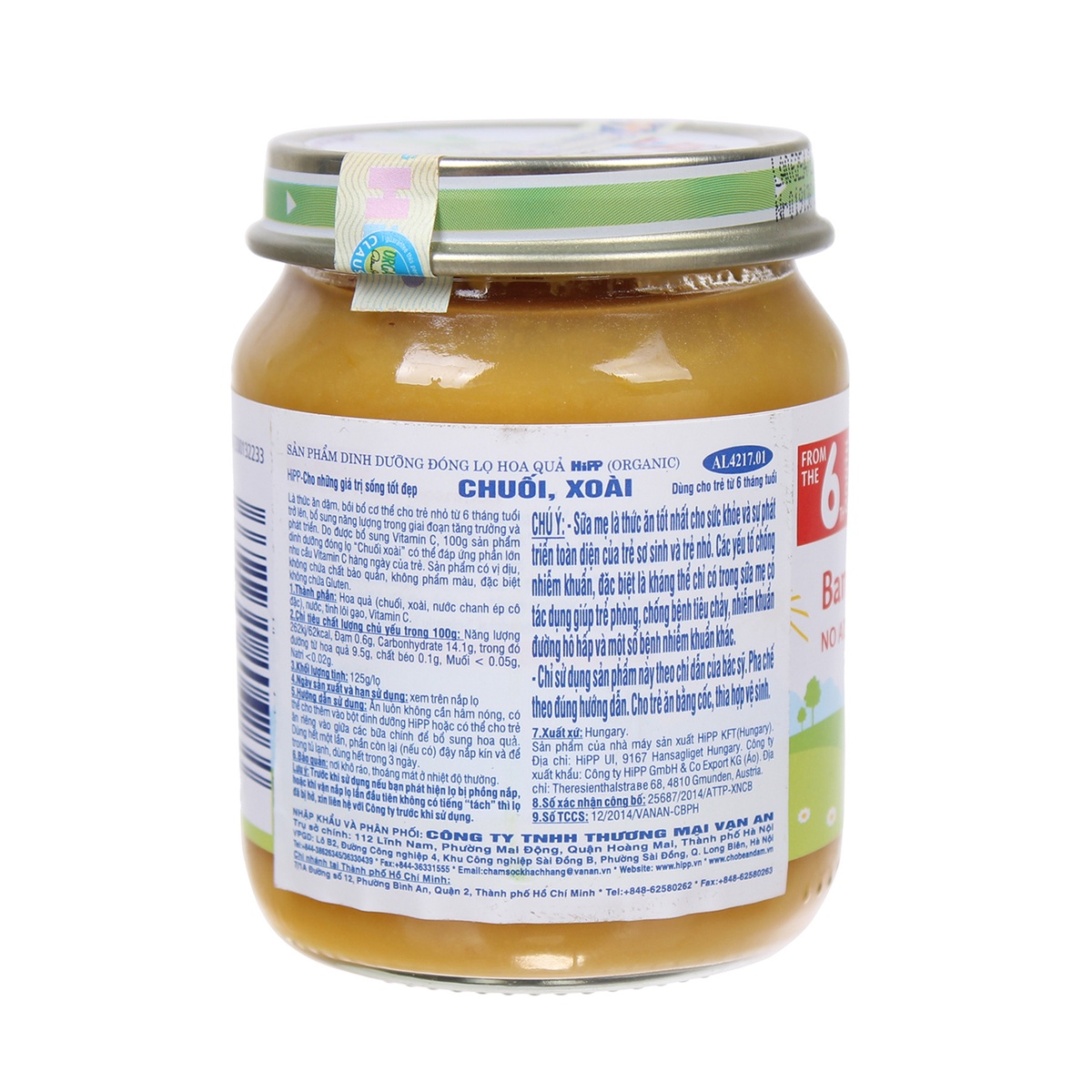 Dinh dưỡng đóng lọ HiPP vi chuối xoài 4217 (125g) - mặt sau