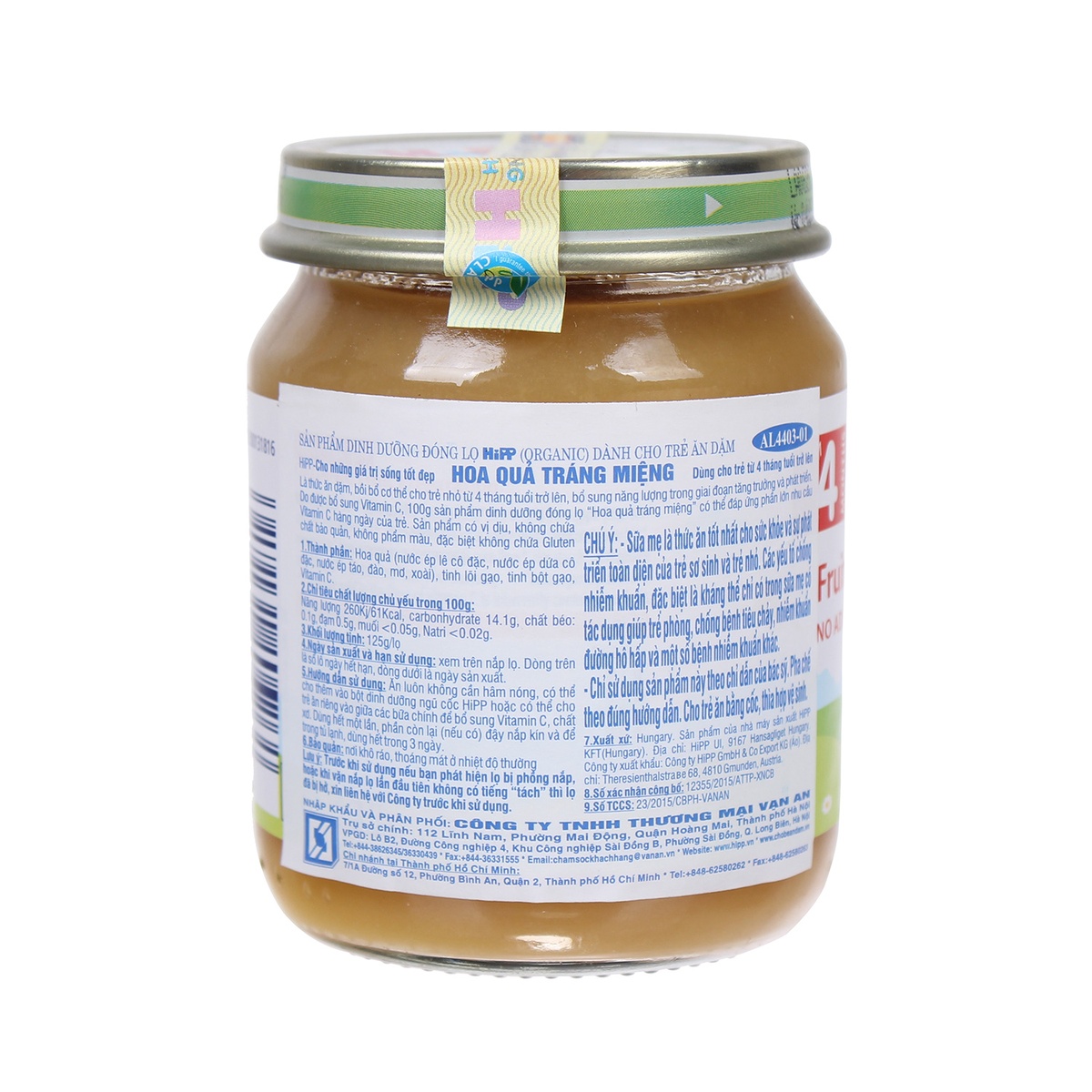 Dinh dưỡng đóng lọ HiPP hoa quả tráng miệng 4403 (125g) - mặt phải