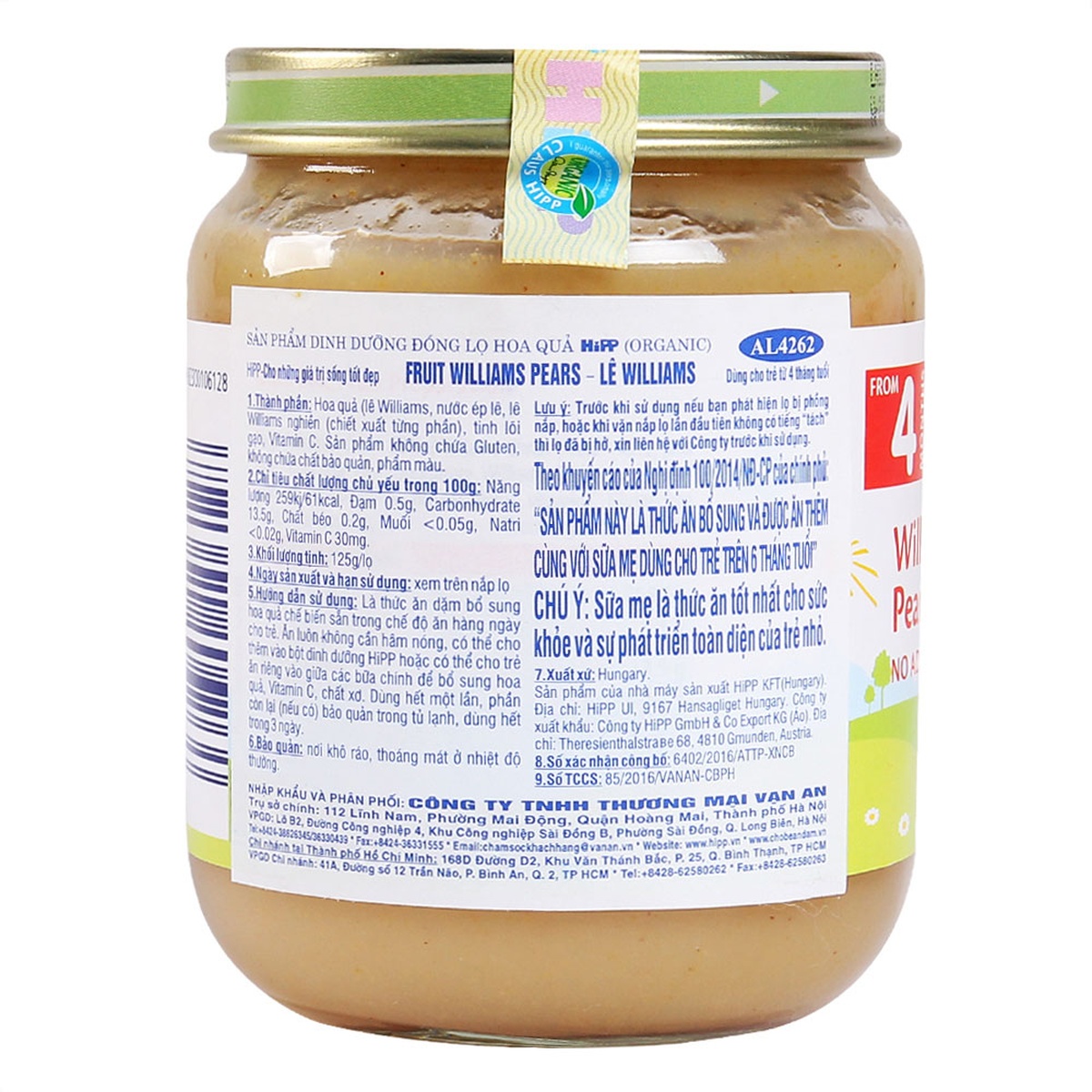 Dinh dưỡng đóng lọ Lê William HiPP 4262 125g - mặt trái
