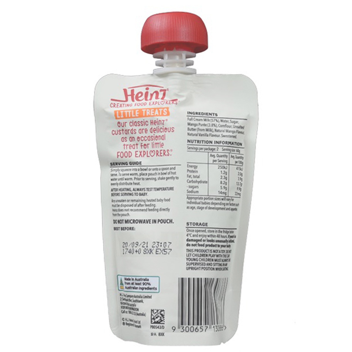 Dinh dưỡng hữu cơ Heinz Custard xoài, vani 120g - mặt trái