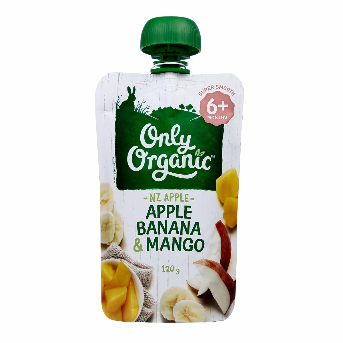 Dinh dưỡng trái cây nghiền hữu cơ táo, chuối và xoài Only Organic Apple Banana & Mango 6m+ - mặt phải