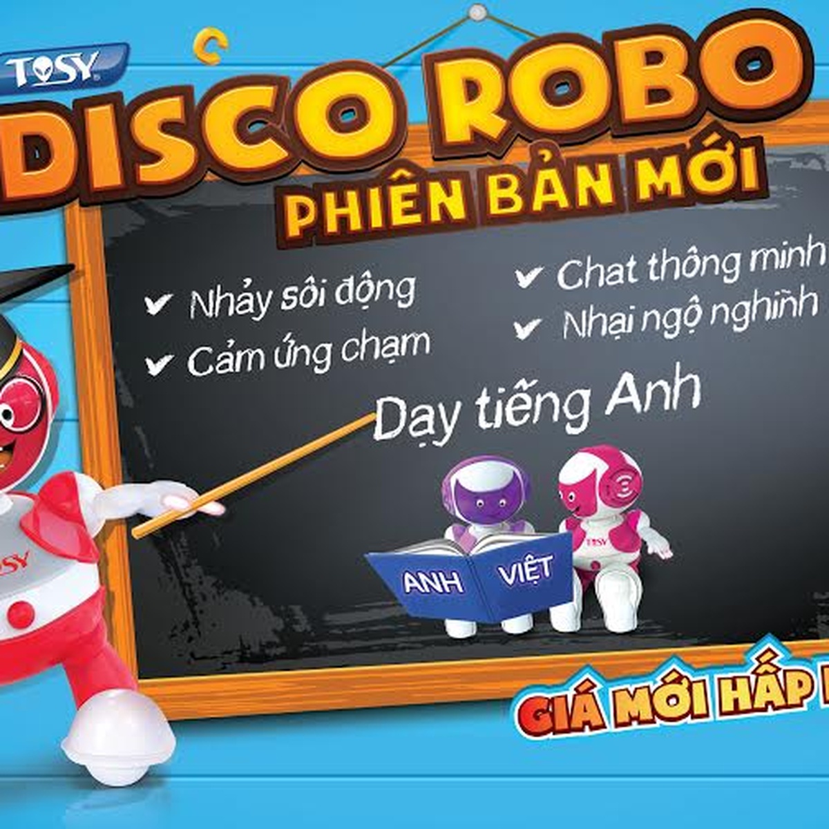 Đồ chơi Robot biết nhảy Tosy Discorobo (kèm loa) xanh - góc nghiêng