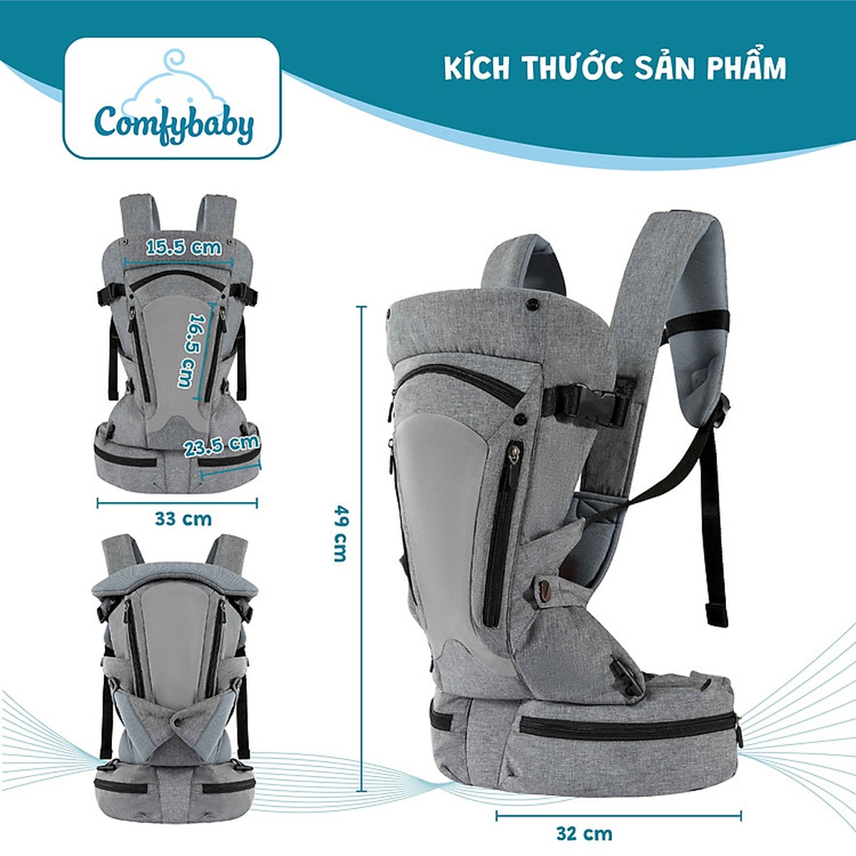 Địu 3 trong 1 trợ lực thoáng khí Comfybaby YN-602 - mặt trái