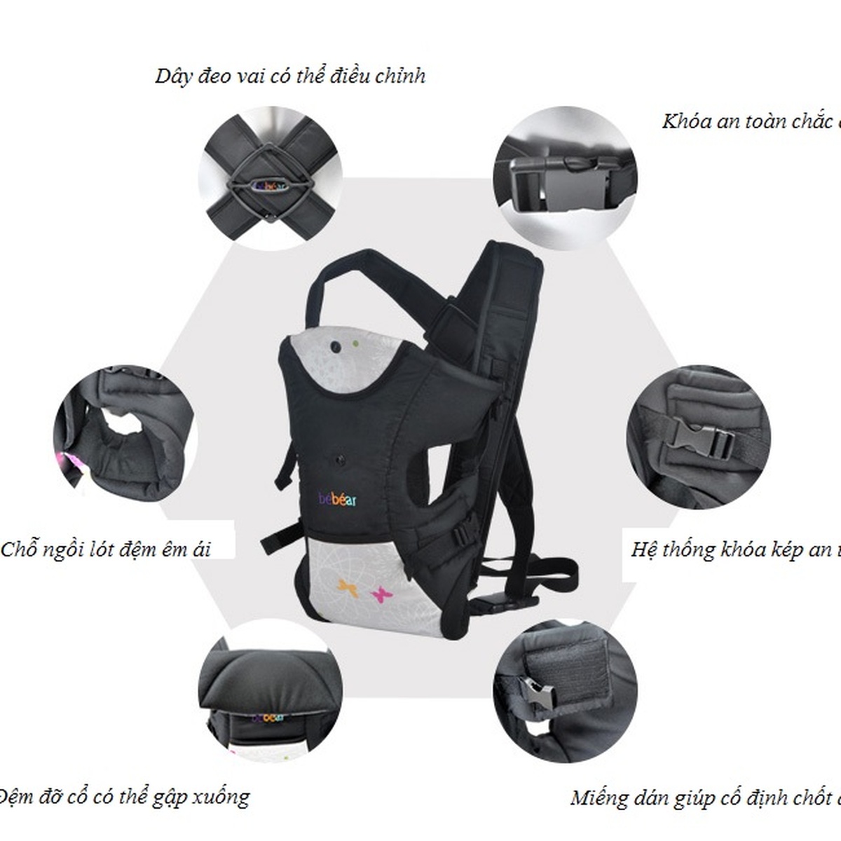 Địu cho em bé Baby Carrier Bebear 6611 - mặt trái