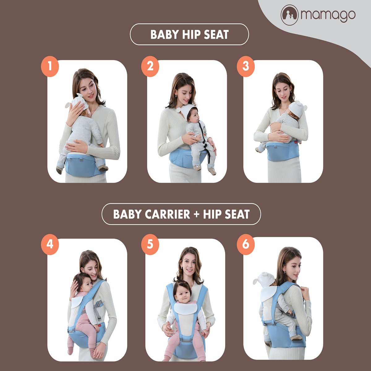 Địu ngồi cho bé 6in1 Mamago Airy MM01 (Ghi) - mặt sau