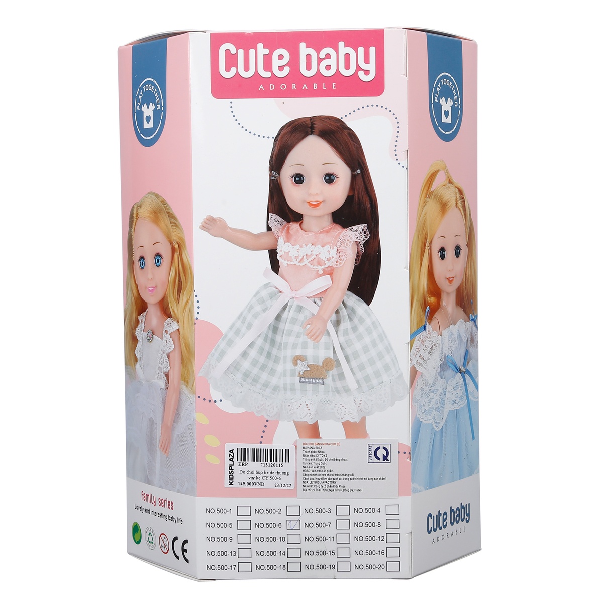 Đồ chơi búp bê dễ thương váy kẻ cho bé gái CY.500-6  - mặt trái