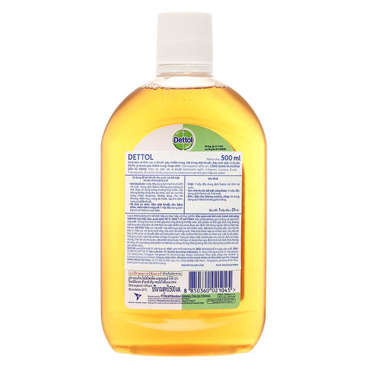 Dung dịch sát khuẩn Dettol 500ml - mặt trái