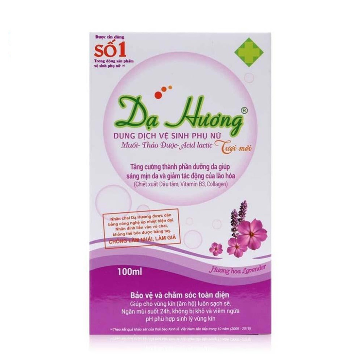 Dung dịch vệ sinh phụ nữ Dạ Hương Lavender tươi mới 100ml - mặt sau