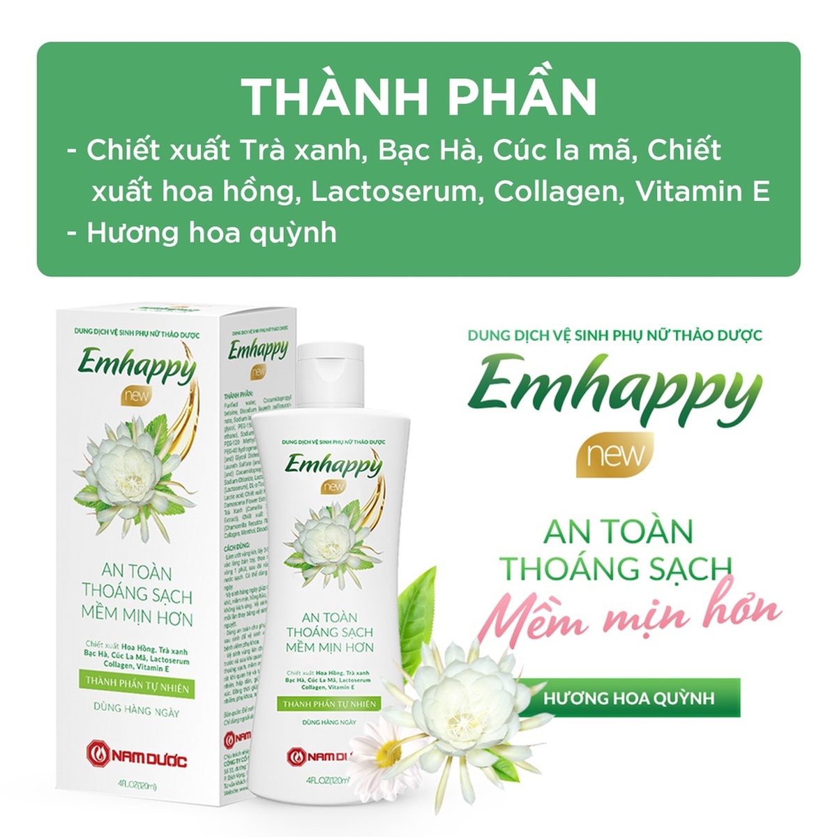 Dung dịch vệ sinh phụ nữ Emhappy New thảo dược hương Hoa Quỳnh (120ml) - mặt trái