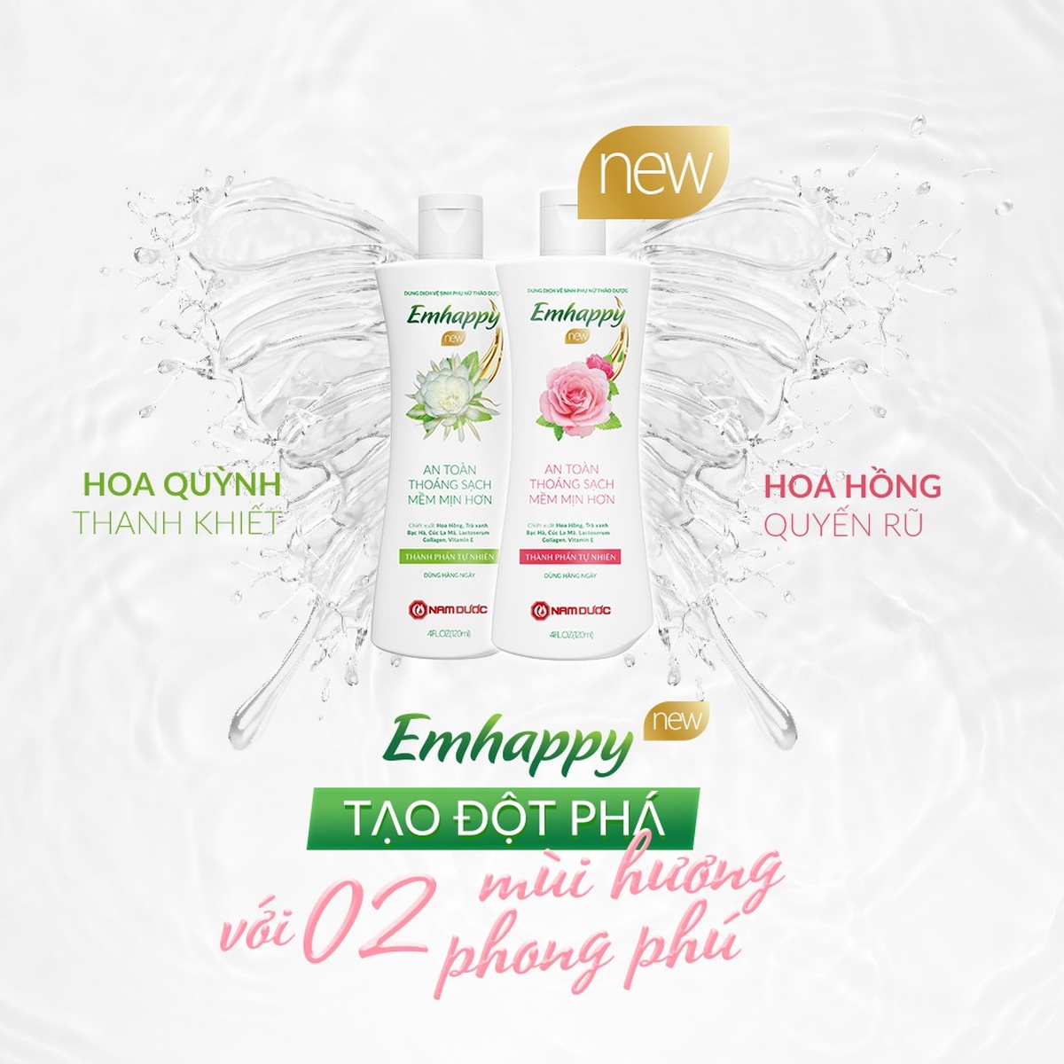 Dung dịch vệ sinh phụ nữ Emhappy New thảo dược hương Hoa Quỳnh (120ml) - mặt phải