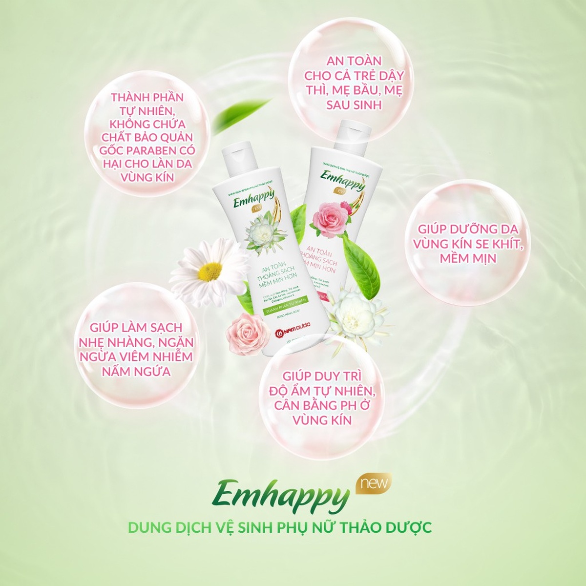 Dung dịch vệ sinh phụ nữ Emhappy New thảo dược hương Hoa Quỳnh (120ml) - mặt sau