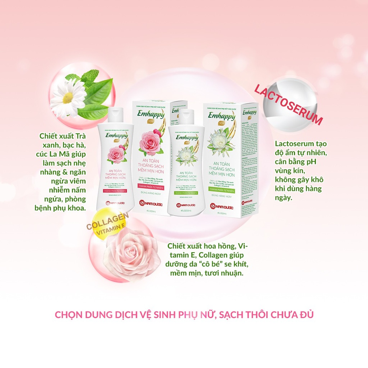 Dung dịch vệ sinh phụ nữ Emhappy New thảo dược hương Hoa Quỳnh (120ml) - góc nghiêng