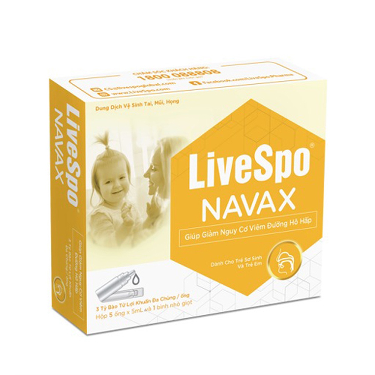 Dung dịch vệ sinh tai, mũi, họng LiveSpo Navax (Hộp 5*5ml) - mặt trái
