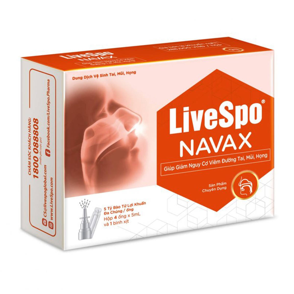Dung dịch vệ sinh tai, mũi, họng LiveSpo Navax (Hộp 8*5ml) - mặt trái
