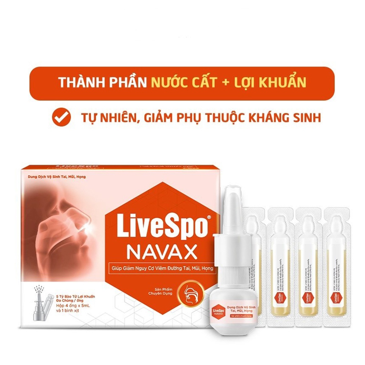 Dung dịch vệ sinh tai, mũi, họng LiveSpo Navax (Hộp 8*5ml) - mặt phải
