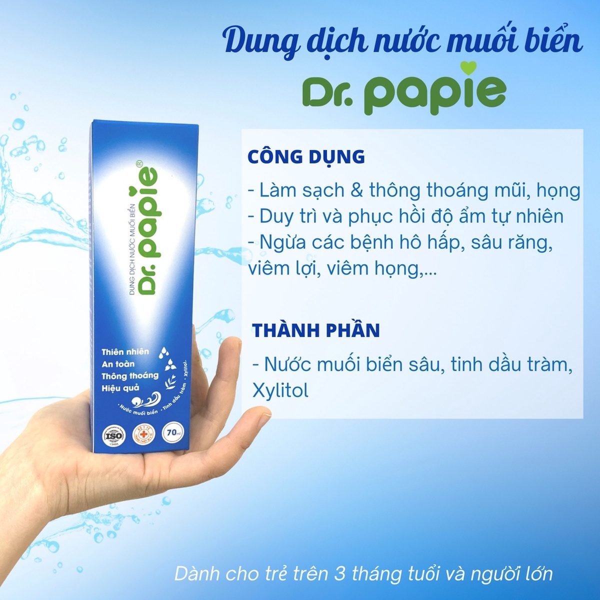 Dung dịch xịt mũi muối biển Dr.Papie 70ml - mặt phải