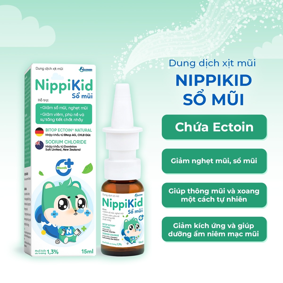 Dung dịch xịt mũi NippiKid sổ mũi 15ml - mặt phải