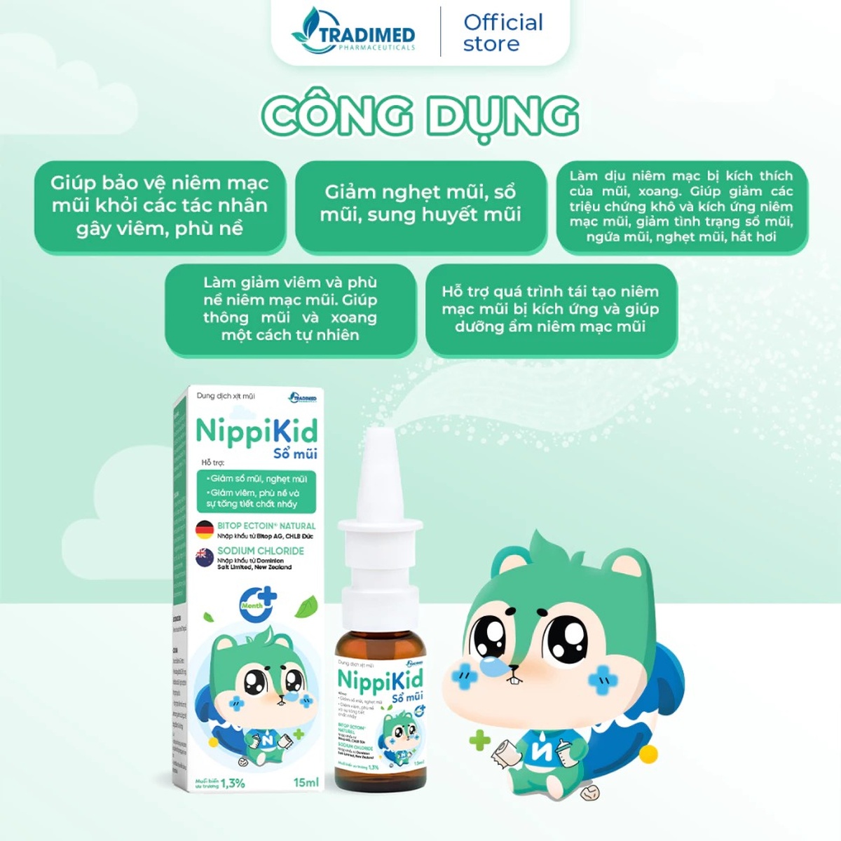 Dung dịch xịt mũi NippiKid sổ mũi 15ml - mặt sau