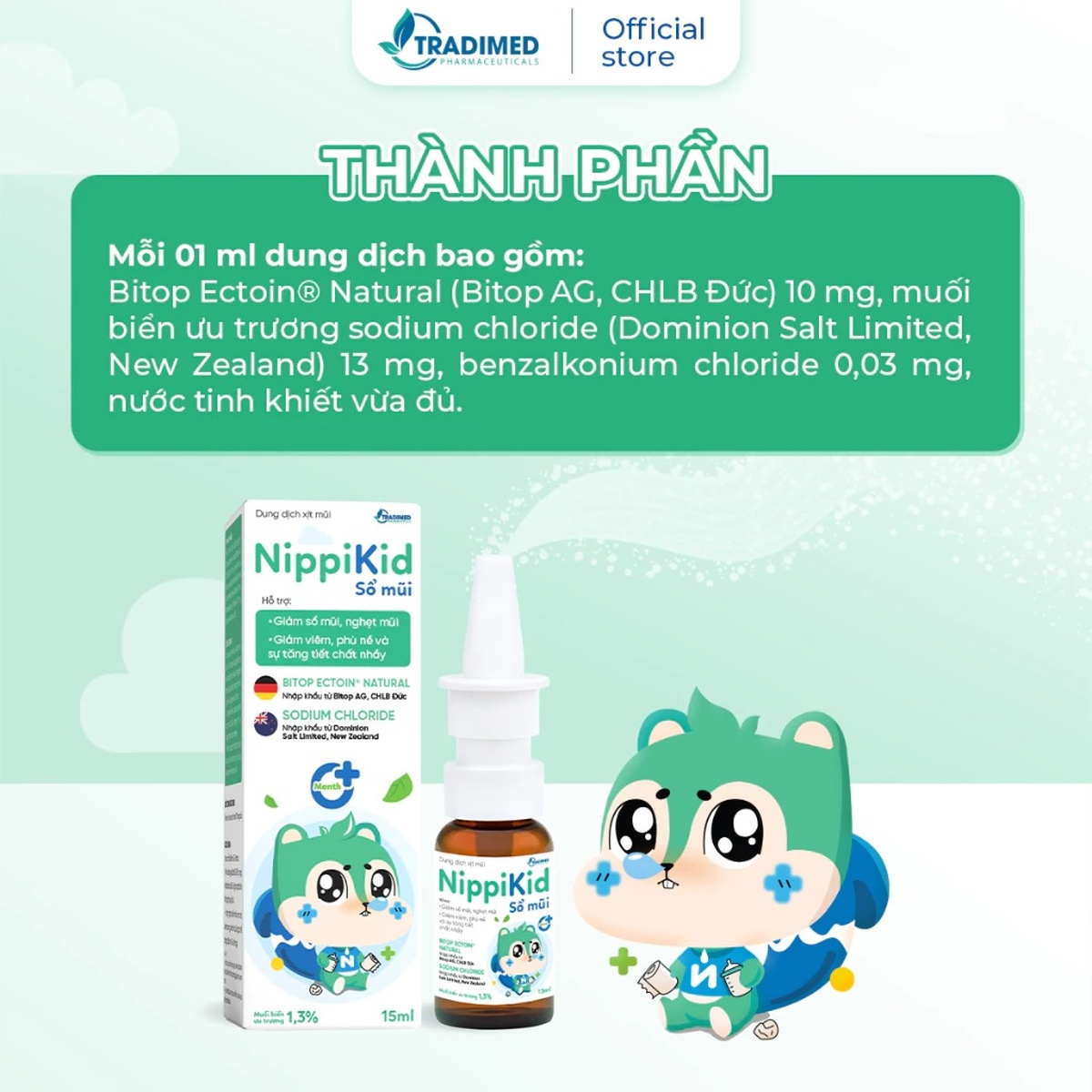 Dung dịch xịt mũi NippiKid sổ mũi 15ml - góc nghiêng
