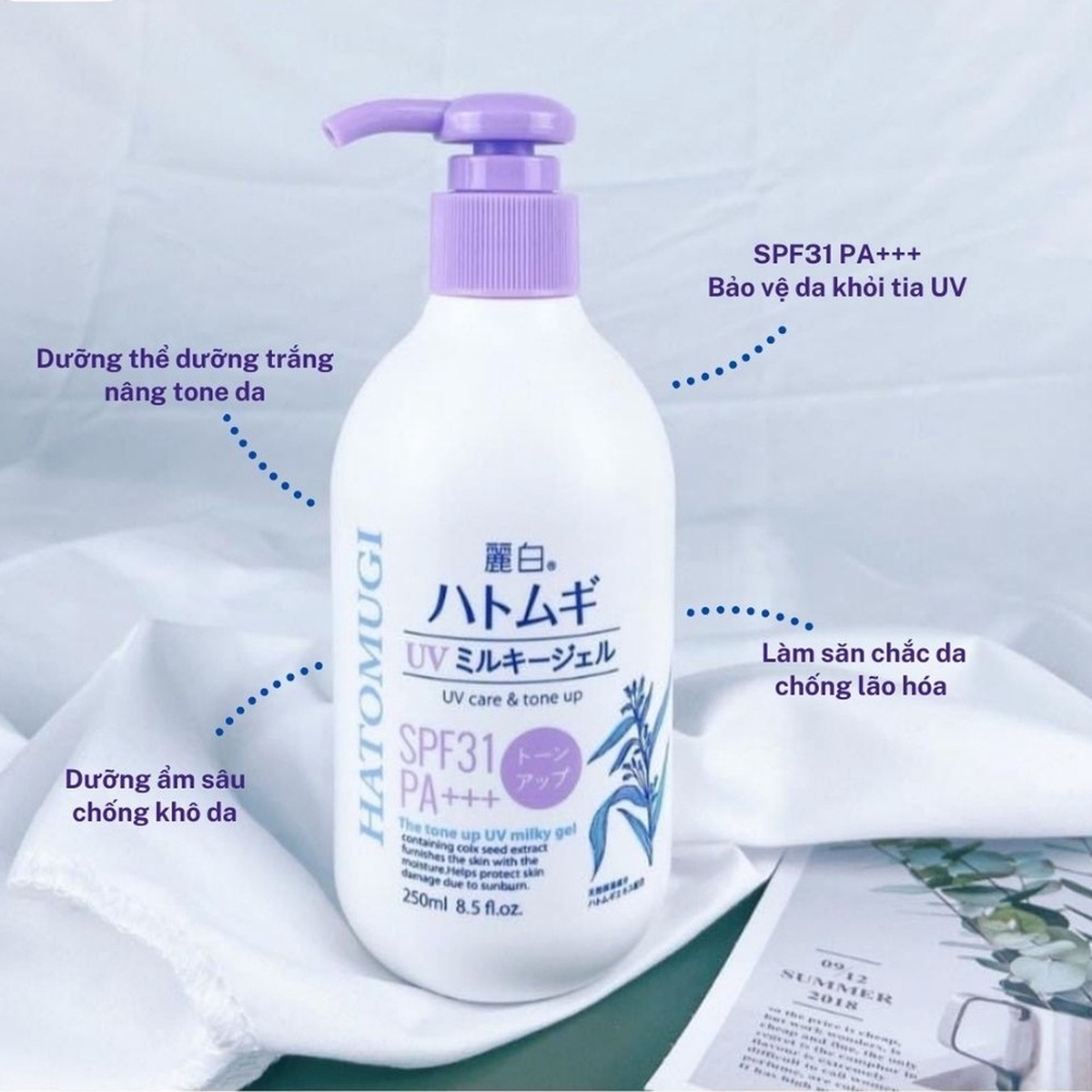 Dưỡng thể Hatomugi Tone Up UV SPF31+ (250ml) - mặt sau
