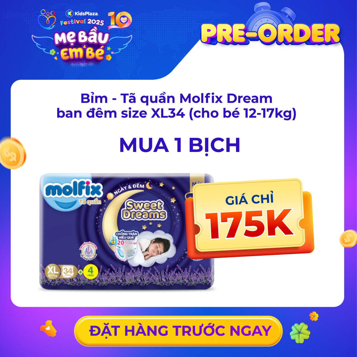 Bỉm quần Molfix Dream đêm size L/XL/XXL (Pre-order FTV) - mặt trái