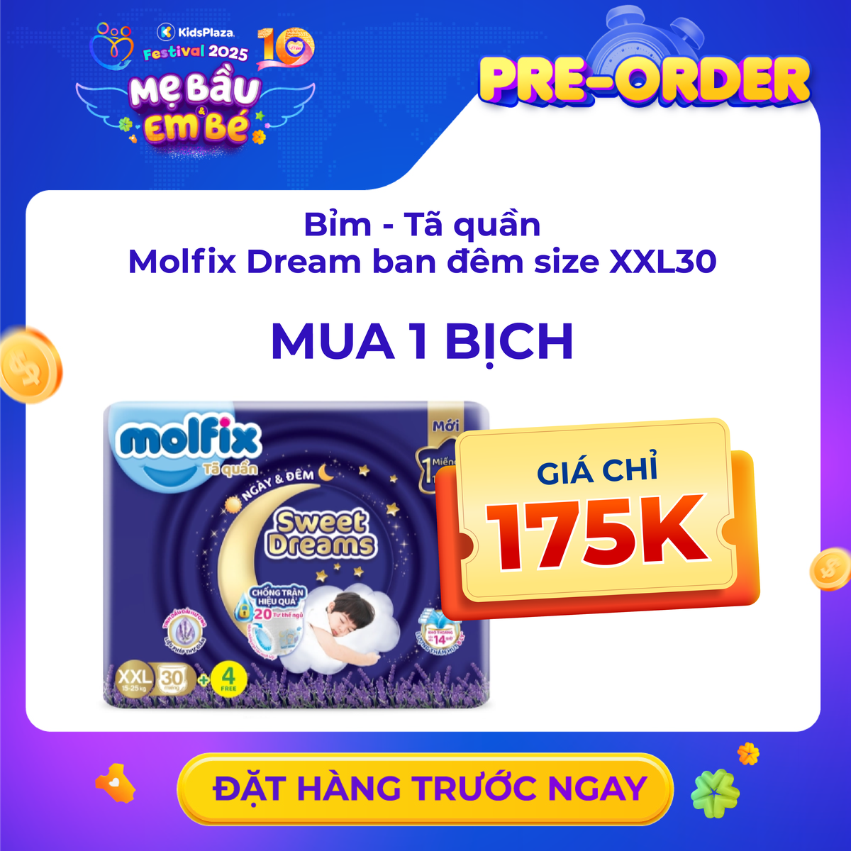 Bỉm quần Molfix Dream đêm size L/XL/XXL (Pre-order FTV) - mặt phải