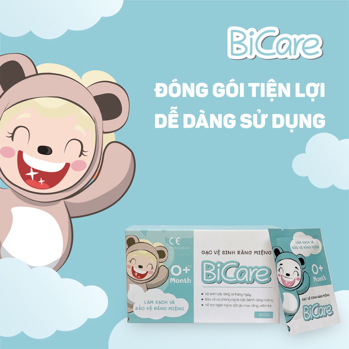 Gạc vệ sinh răng miệng Bicare - mặt trái