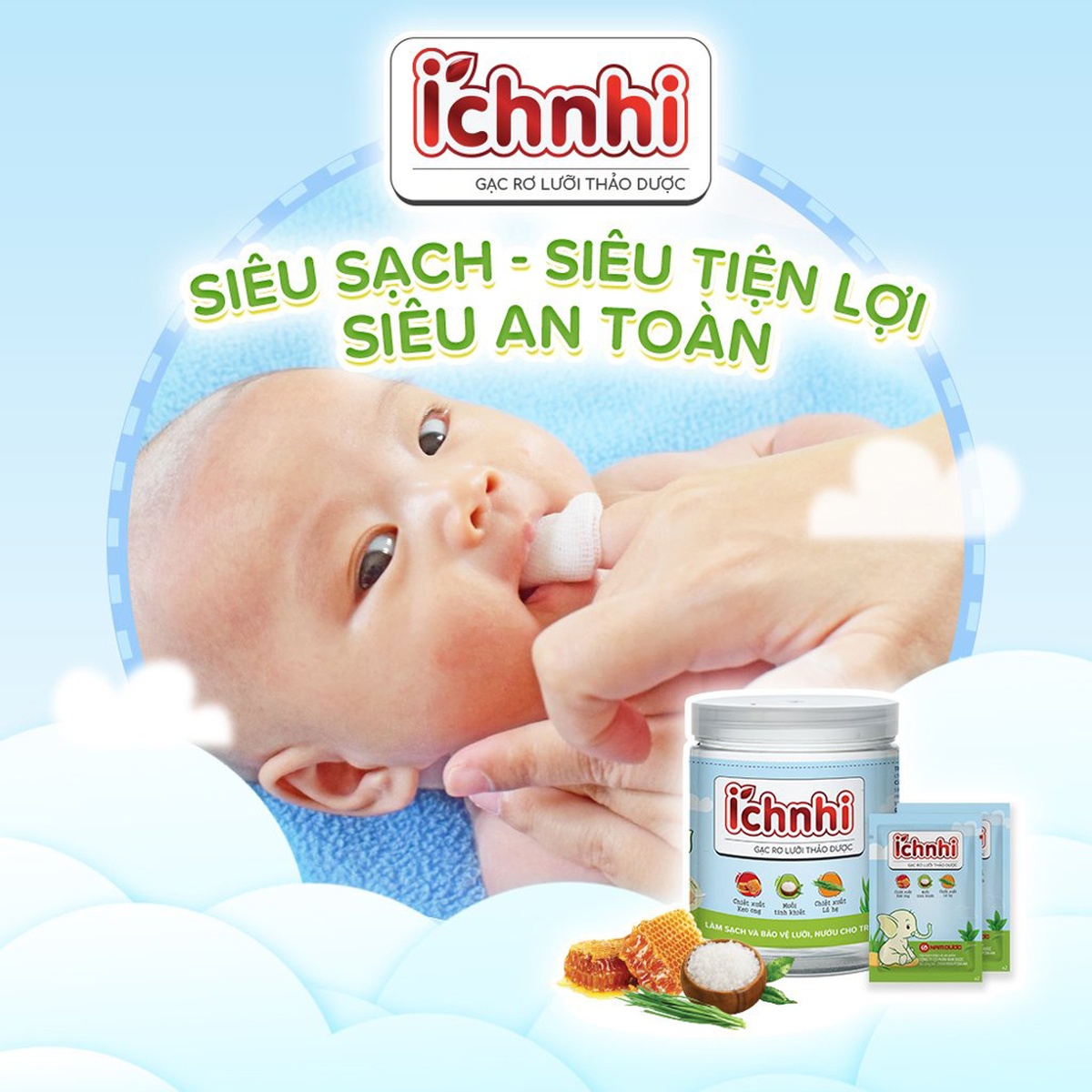 Gạc rơ lưỡi thảo dược Ích Nhi 30pcs - mặt sau