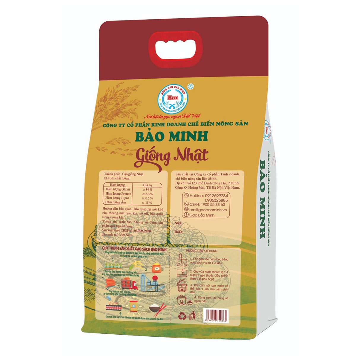 Gạo giống Nhật Japonica Bảo Minh - Túi 5kg - mặt trái
