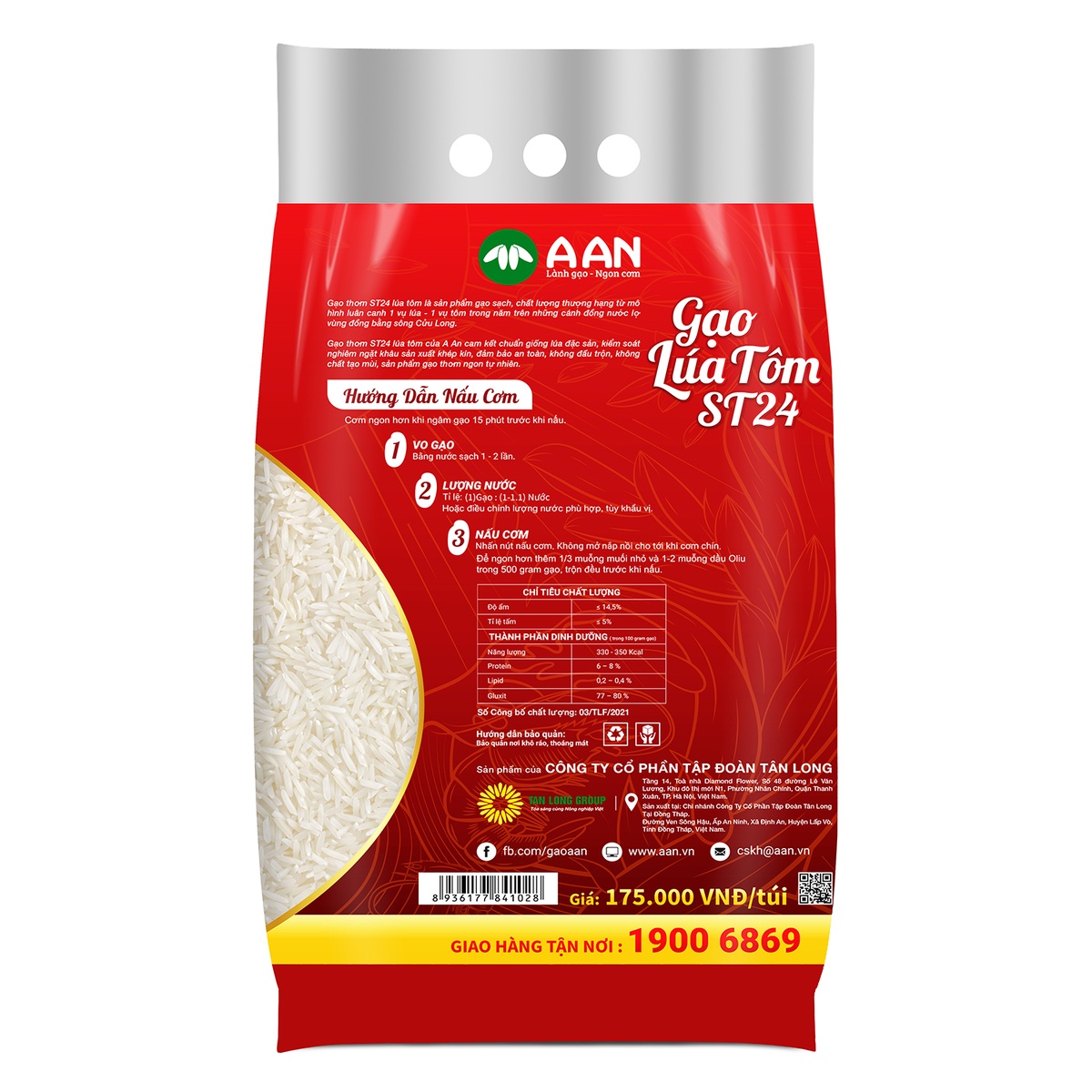 Gạo Lúa Tôm ST24 A An (Túi 5kg) - mặt trái