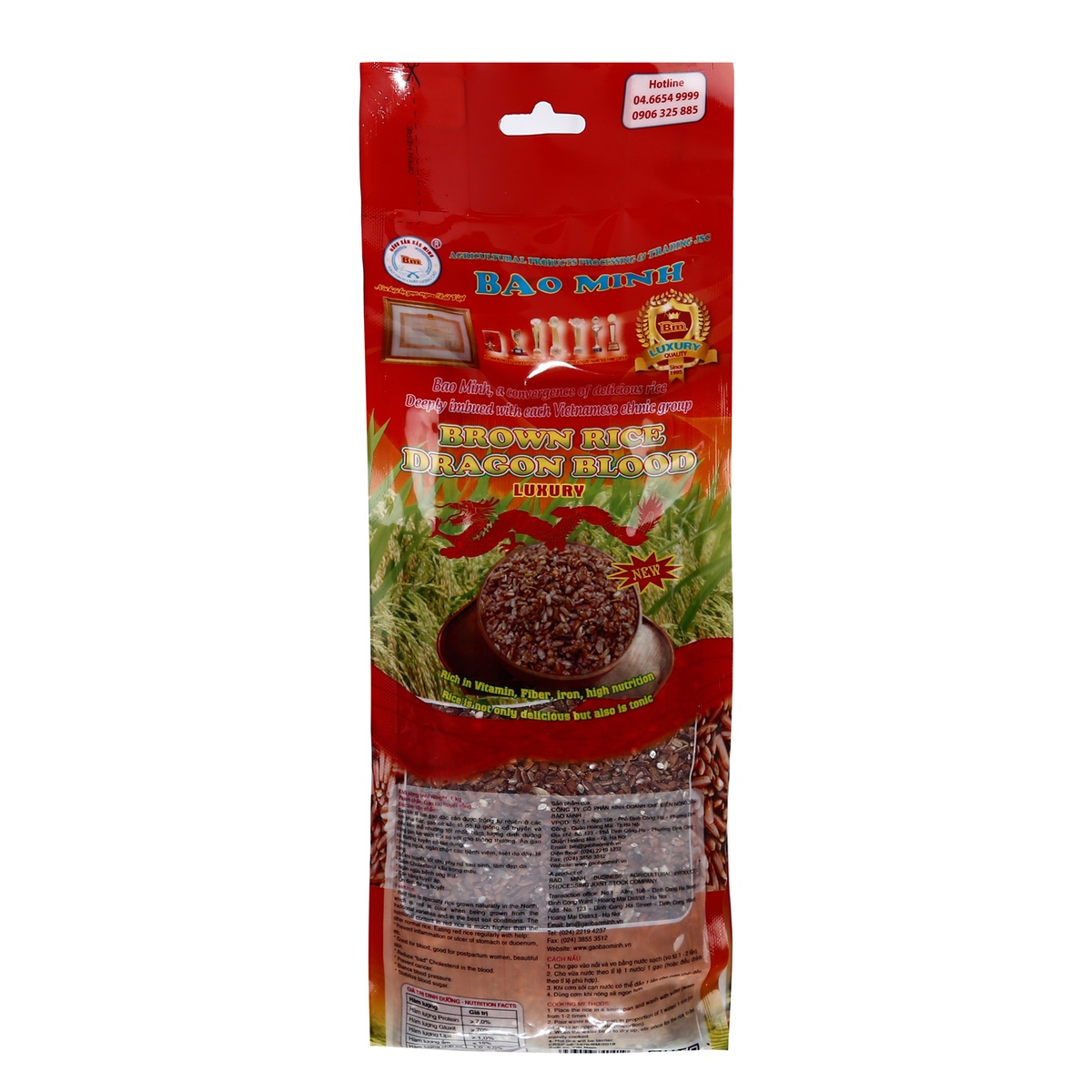 Gạo lứt Huyết Rồng Bảo Minh - Túi 1kg - mặt trái