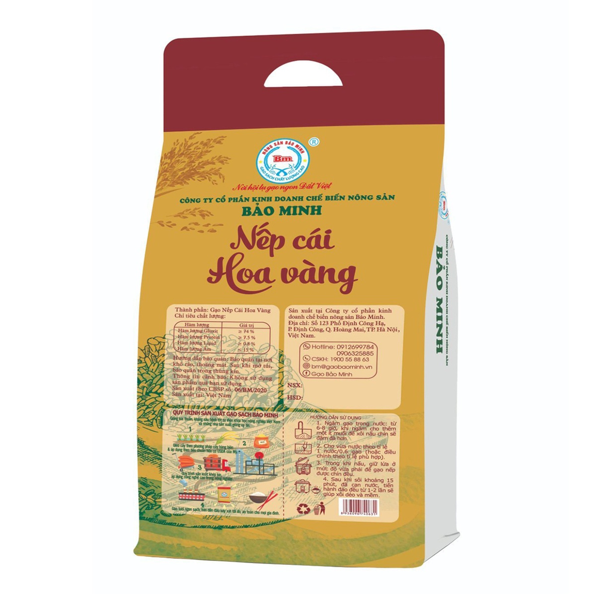 Gạo nếp cái hoa vàng Bảo Minh - Túi 1kg - mặt trái