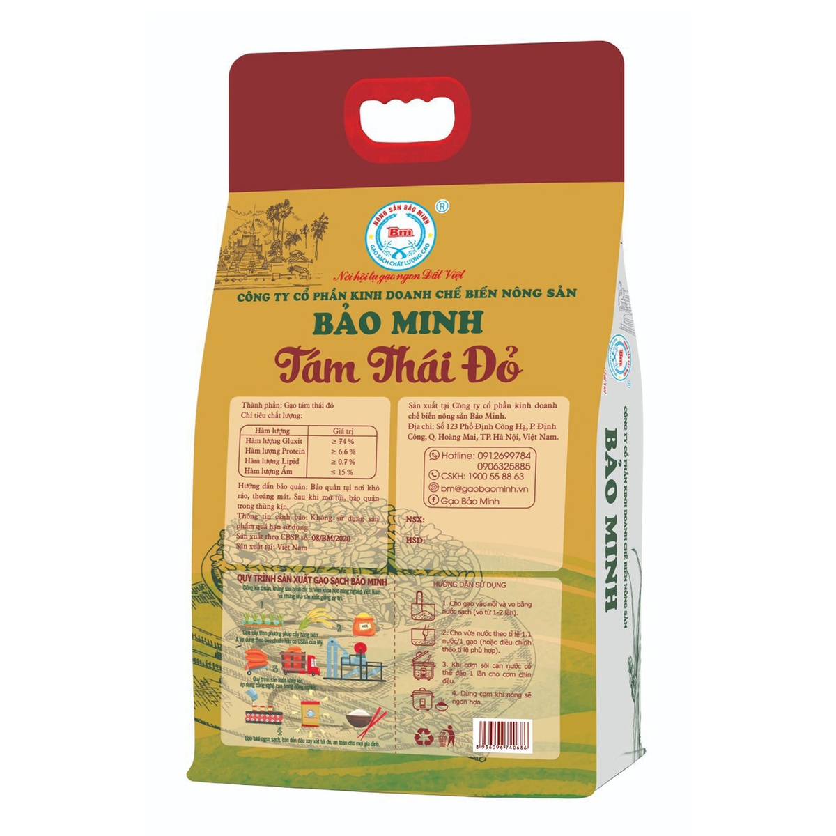 Gạo Tám Thái Đỏ đặc biệt Bảo Minh - Túi 5kg - mặt trái