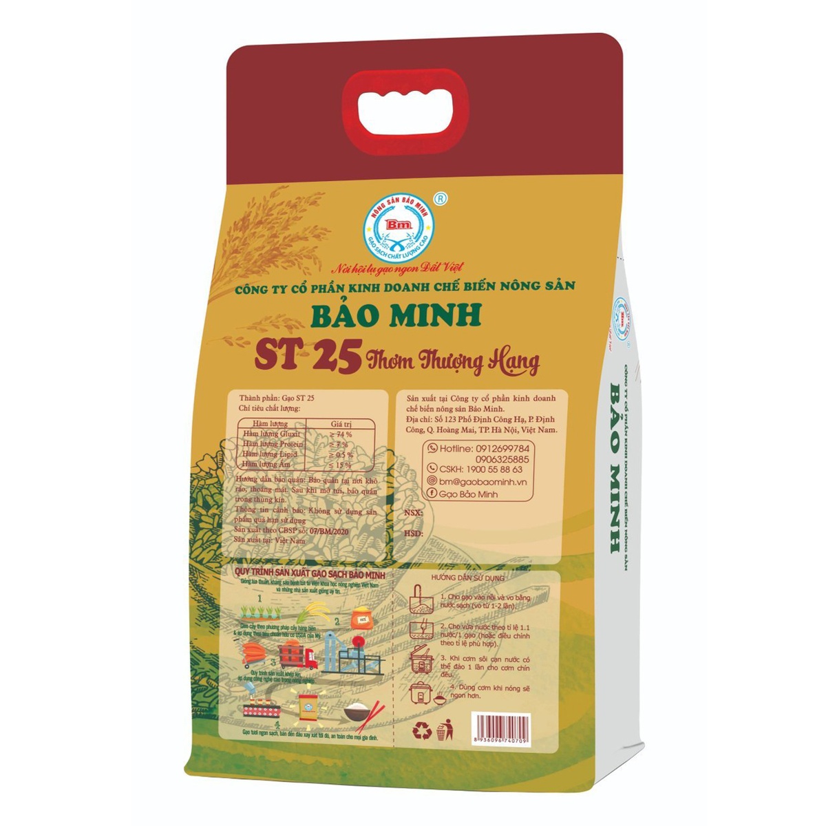 Gạo thơm Thượng Hạng ST25 Bảo Minh - Túi 3kg - mặt trái