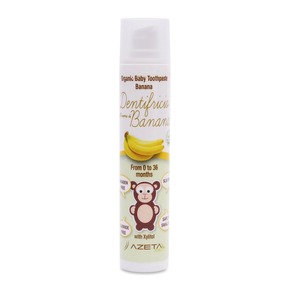 Gel đánh răng Azeta bio Vị Chuối cho bé từ 0 đến 3 tuổi - mặt trái