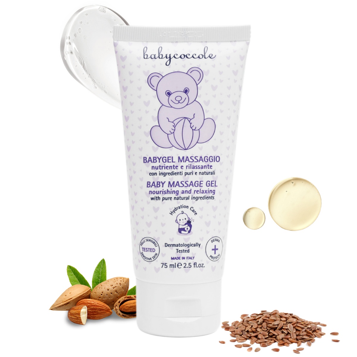Gel massage cho bé Babycoccole hạnh nhân 75ml 0M+ - mặt trái