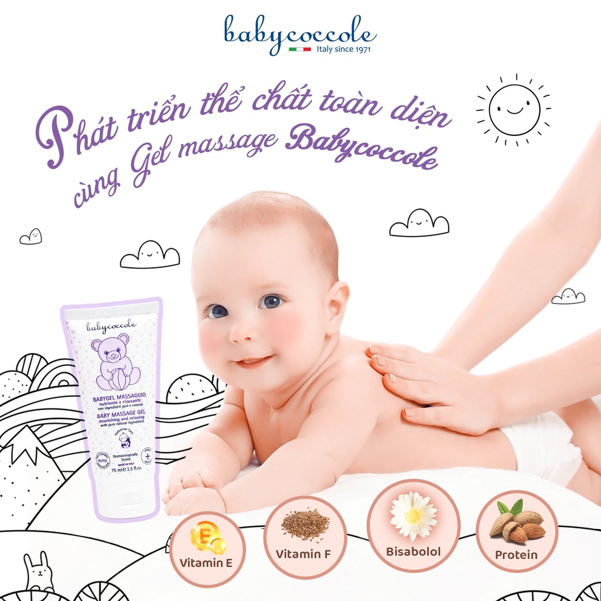Gel massage cho bé Babycoccole hạnh nhân 75ml 0M+ - mặt sau
