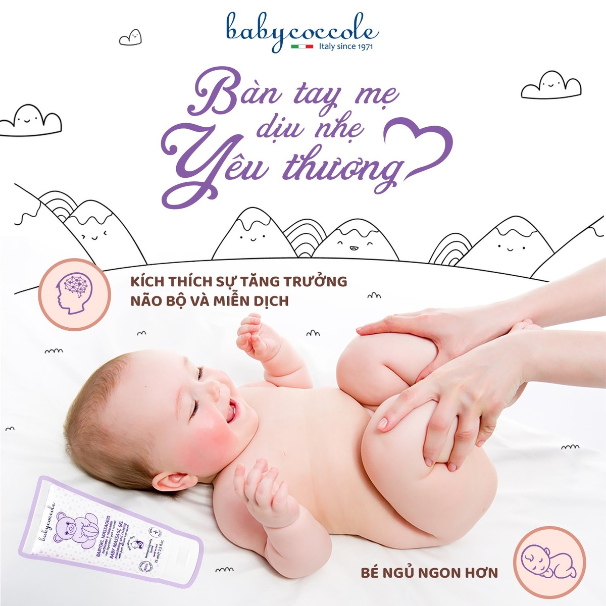 Gel massage cho bé Babycoccole hạnh nhân 75ml 0M+ - góc nghiêng