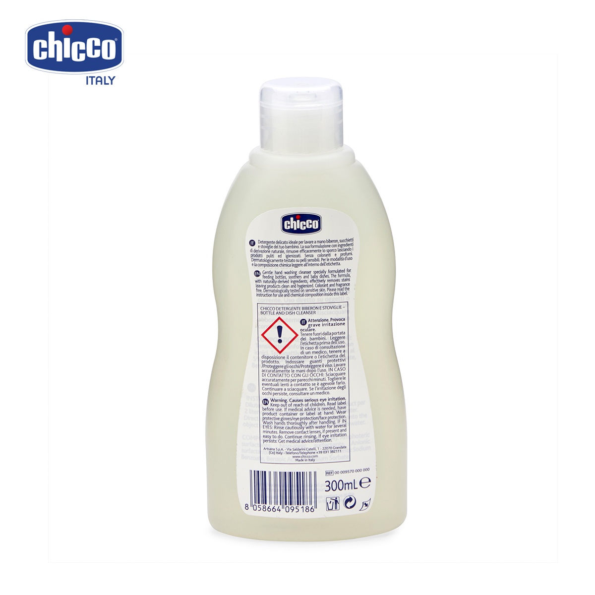 Nước rửa bình sữa Chicco chiết xuất dầu dừa 300ml (Dạng gel) - mặt phải