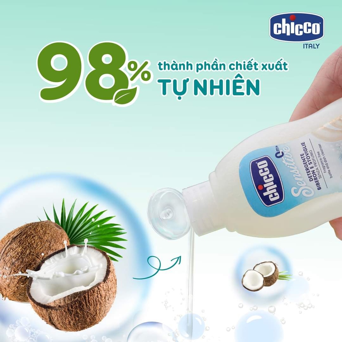 Nước rửa bình sữa Chicco chiết xuất dầu dừa 300ml (Dạng gel) - mặt sau