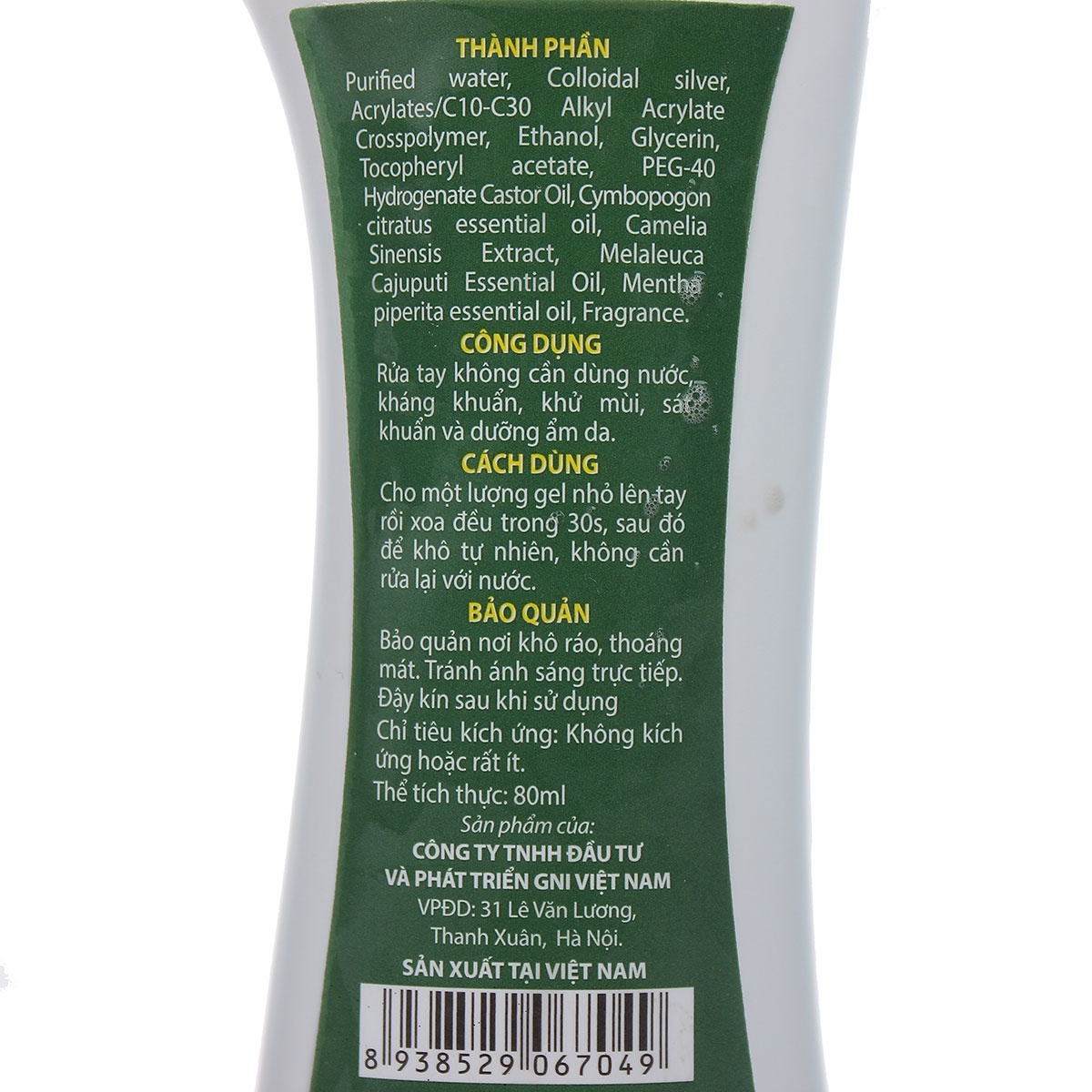 Nước rửa tay khô sát khuẩn tự nhiên Dr.Cona 80ml - mặt sau
